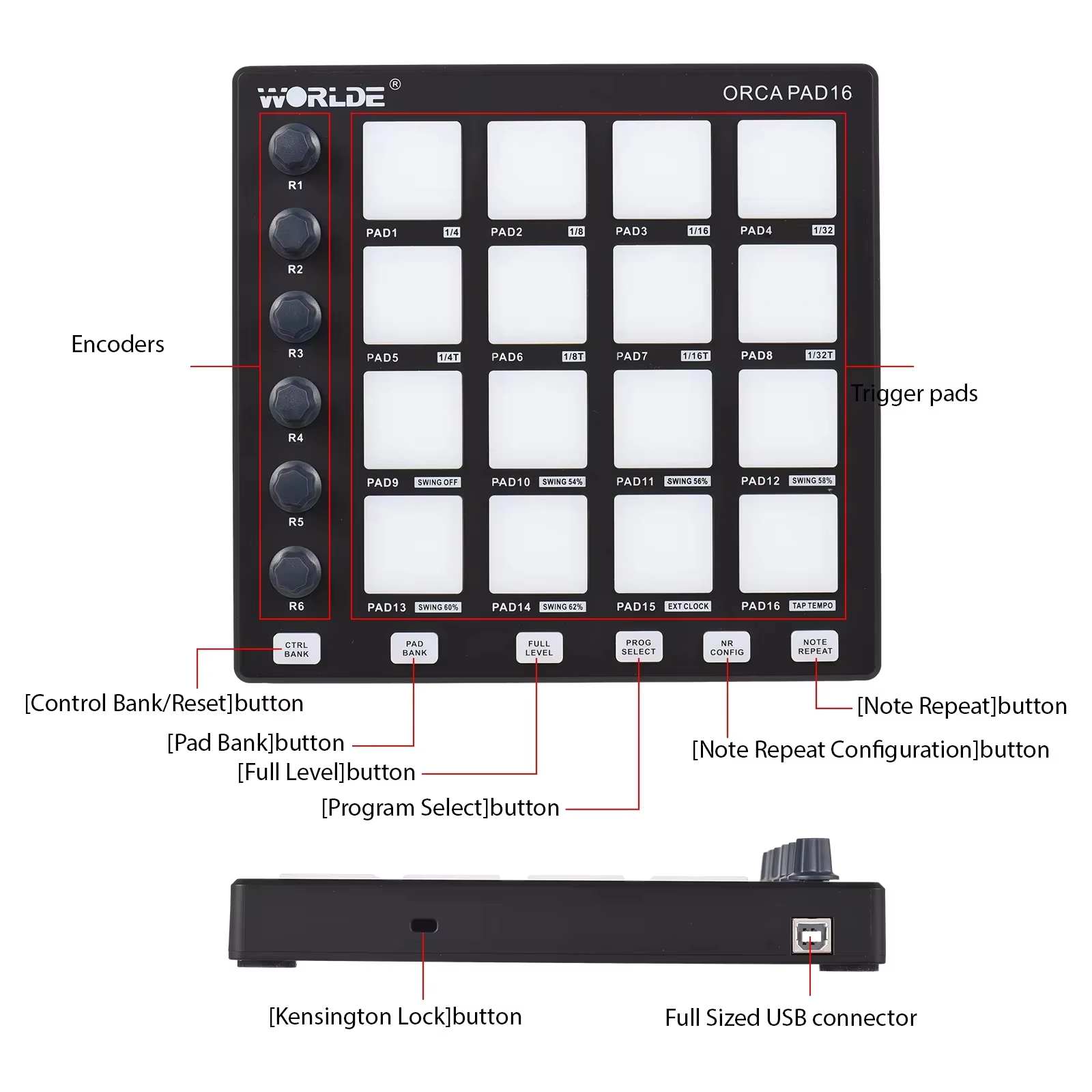 WORLDE ORCA PAD16 MIDI-контрол – обзор и цена Midi Controller Pad
